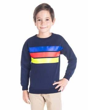 crew-neck sweatshirt with contrast stripes