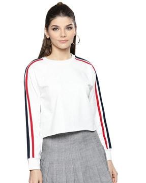 crew-neck sweatshirt with contrast stripes