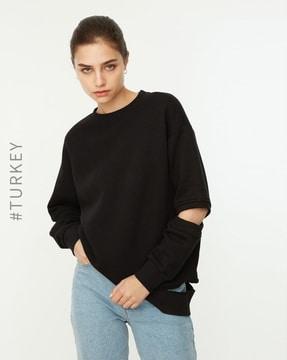 crew-neck sweatshirt with cutouts