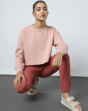 crew-neck sweatshirt with frayed hemline