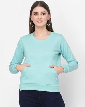 crew-neck sweatshirt with kangaroo pocket