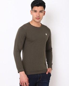 crew-neck sweatshirt with logo appilque