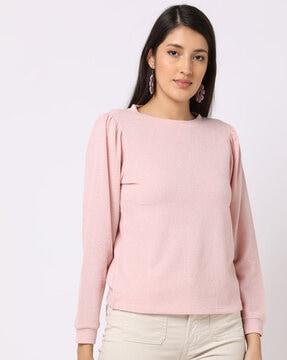 crew-neck sweatshirt with puff sleeves