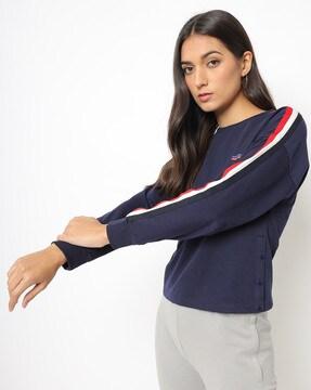 crew-neck sweatshirt with sleeve taping