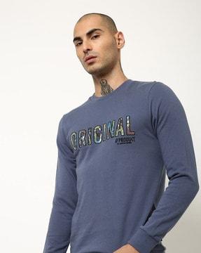 crew-neck sweatshirt with text applique