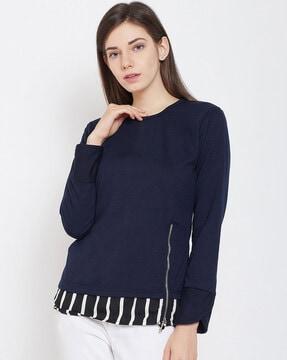 crew-neck sweatshirt with zip accent