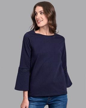 crew-neck t-shirt with bell sleeves