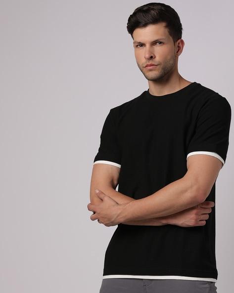 crew-neck t-shirt with contrast hems