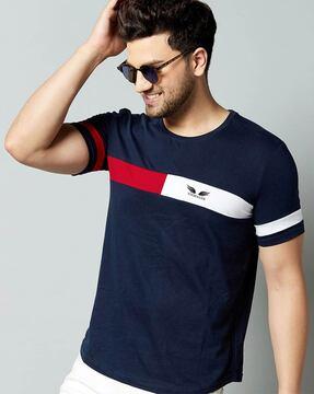 crew-neck t-shirt with contrast panel