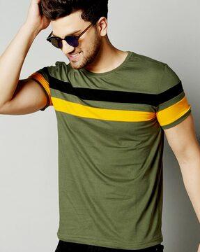 crew-neck t-shirt with contrast panels