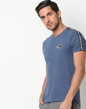 crew-neck t-shirt with contrast sleeves taping