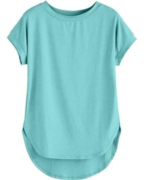 crew-neck t-shirt with curved hemline