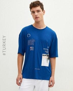 crew-neck t-shirt with drop sleeves