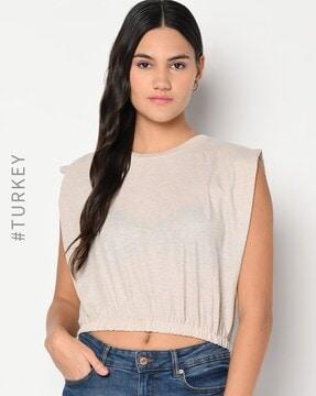 crew-neck t-shirt with elasticated waist