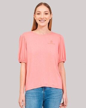 crew-neck t-shirt with elbow sleeve