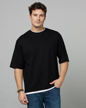 crew neck t-shirt with elbow sleeves