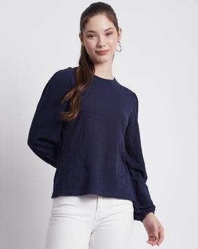 crew-neck t-shirt with embroidered sleeves