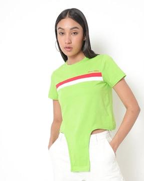 crew-neck t-shirt with placement stripes