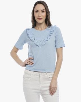 crew-neck t-shirt with ruffle