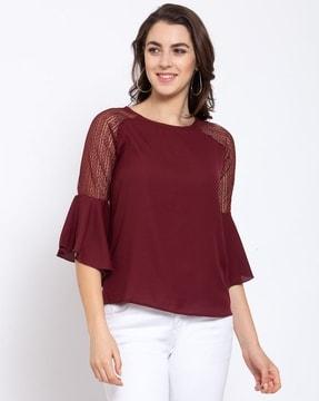 crew-neck top with bell sleeve