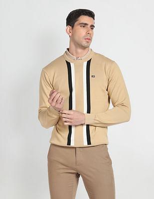 crew neck vertical stripe sweater