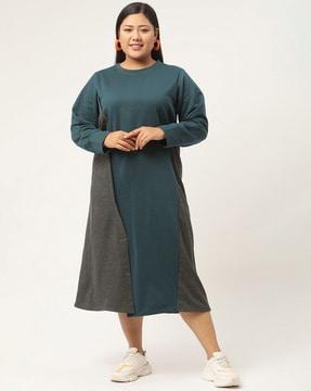 crew-neck with ribbed hems  a-line dress