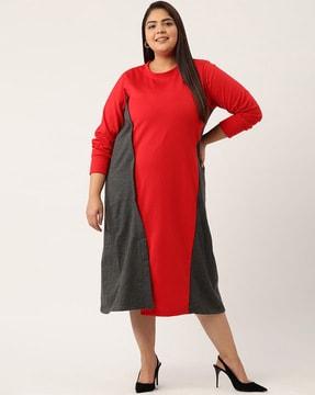 crew-neck with ribbed hems  a-line dress