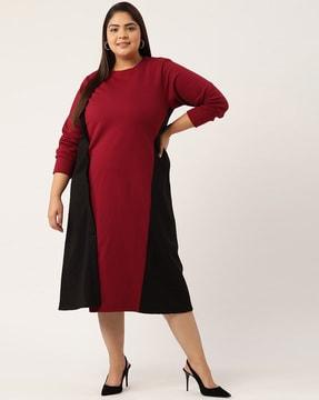 crew-neck with ribbed hems  a-line dress