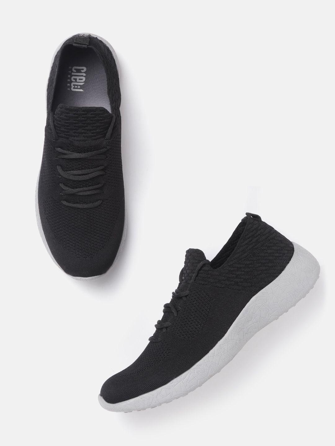 crew street men black woven design running shoes