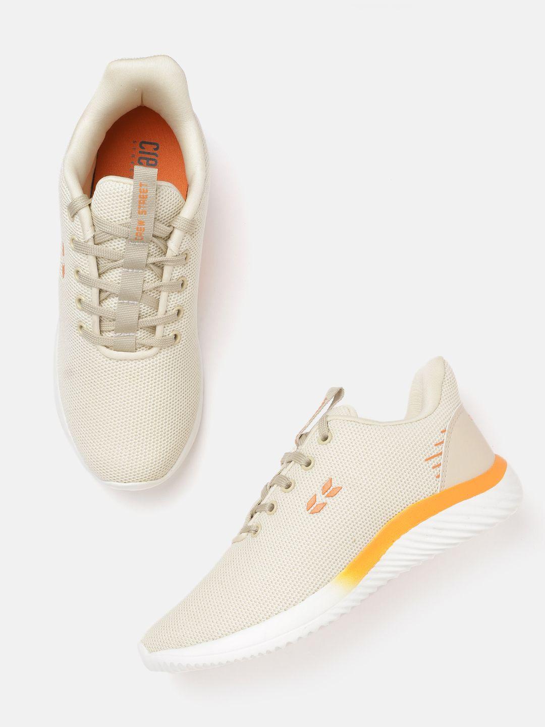 crew street women cream-coloured woven design running shoes