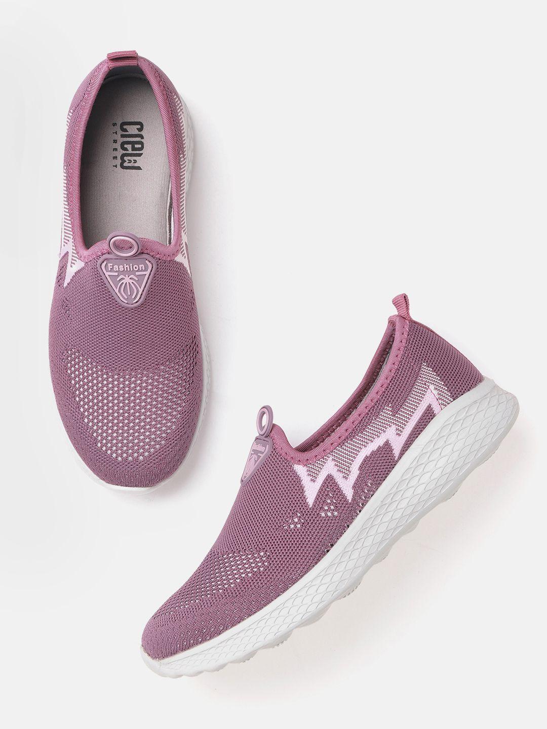 crew street women purple & pink woven design walking shoes