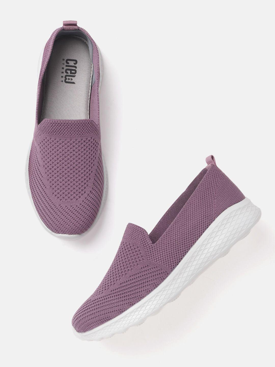 crew street women purple woven design walking shoes