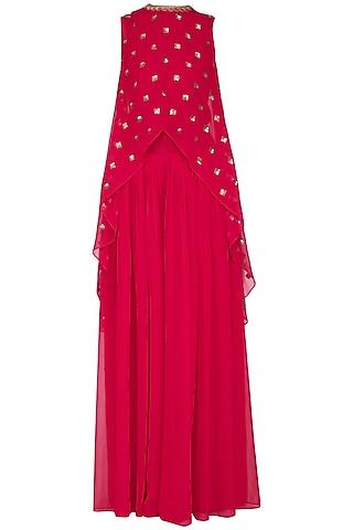 crimson-red-embroidered-cape-with-palazzo-pants