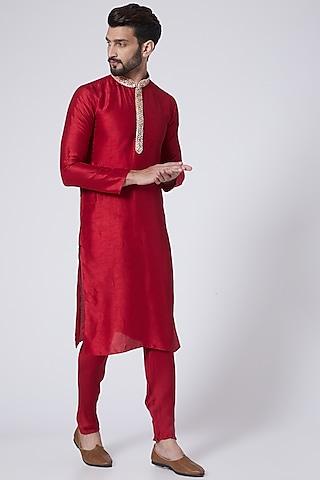 crimson red embroidered kurta set