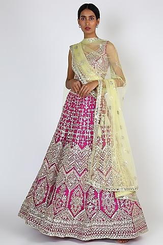 crimson pink organza embroidered lehenga set