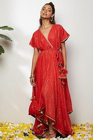crimson red cotton handkerchief dress for girls