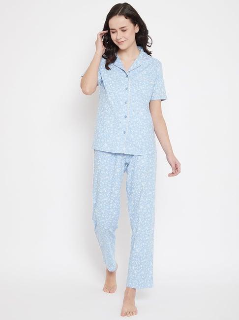 crimsoune club blue & white printed shirt with pyjamas