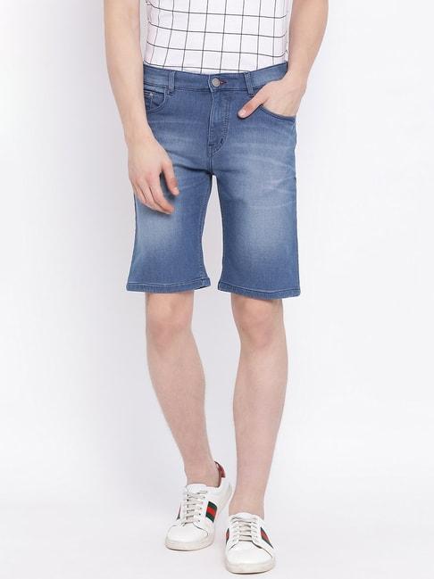 crimsoune-club-blue-cotton-slim-fit-self-pattern-shorts
