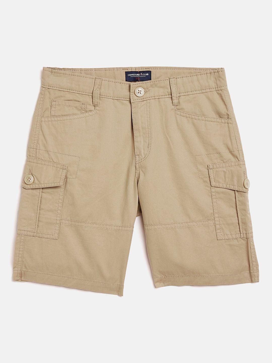 crimsoune club boys beige solid slim fit cargo shorts