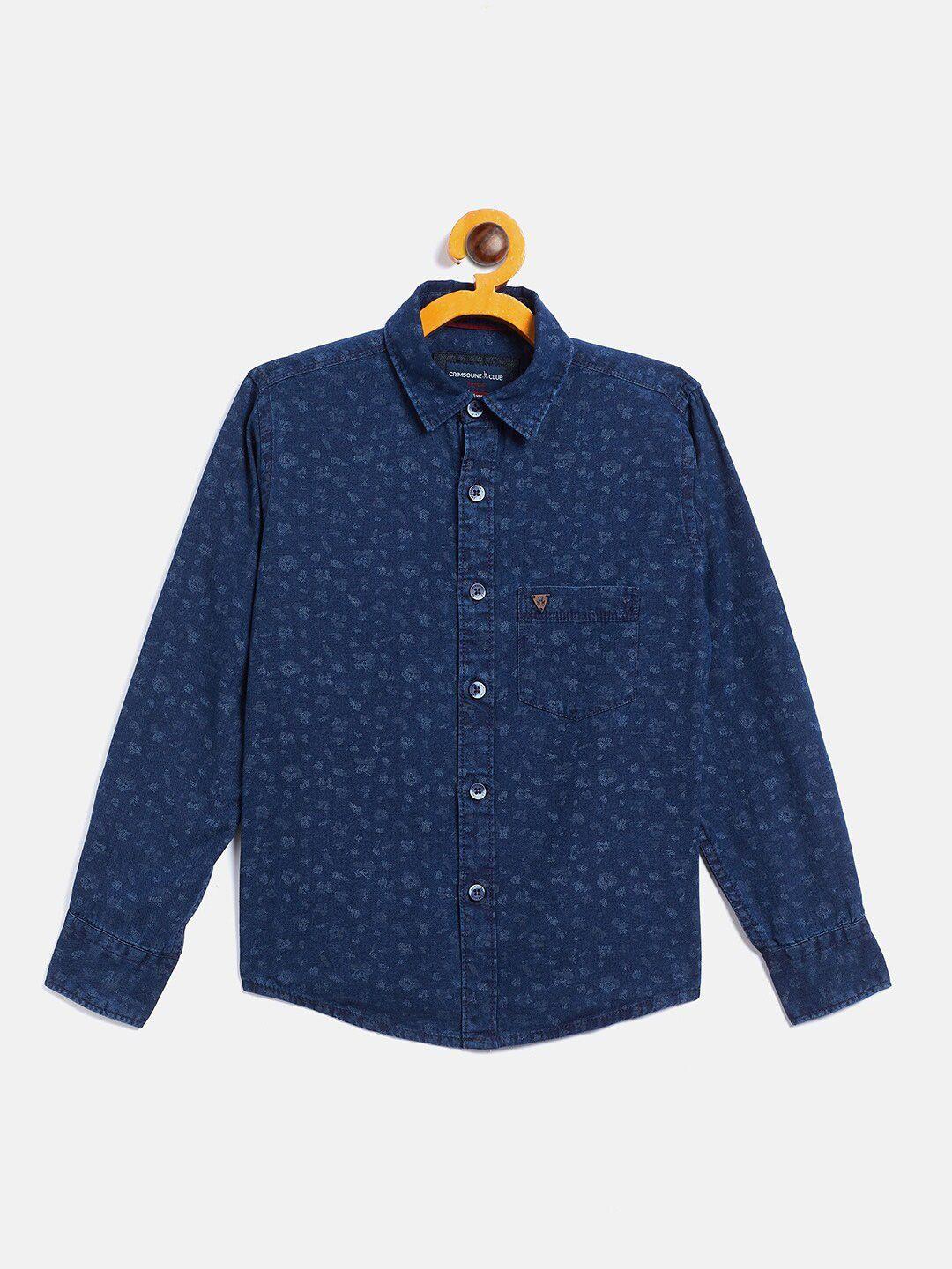 crimsoune club boys blue floral opaque printed cotton casual shirt