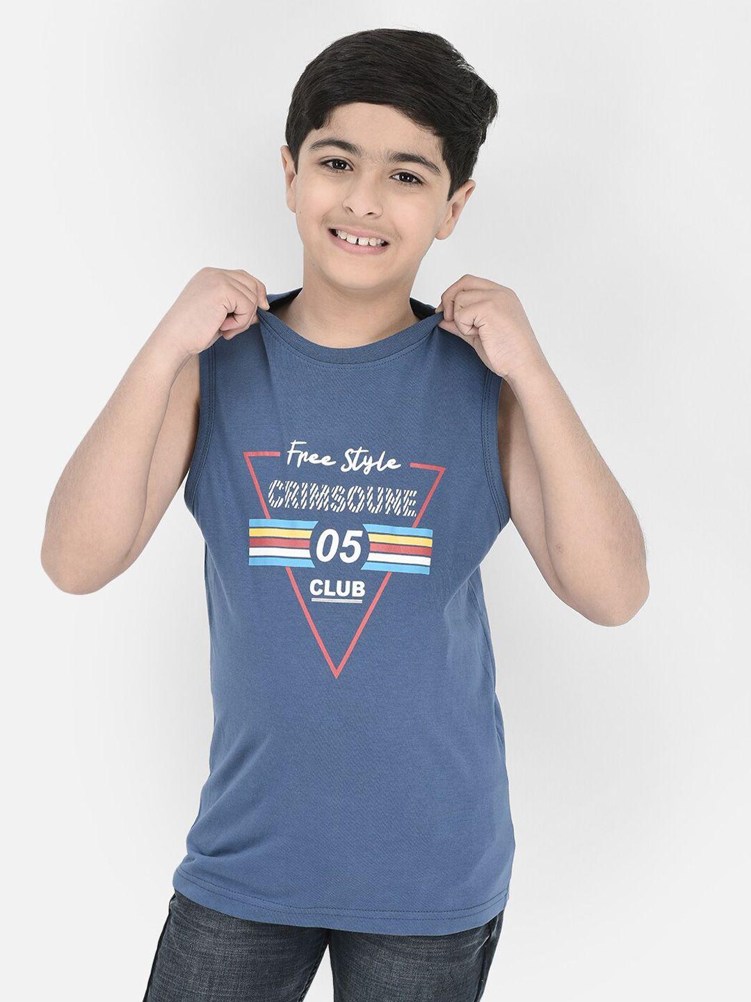 crimsoune club boys blue typography printed applique t-shirt