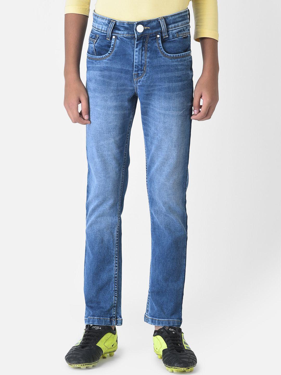 crimsoune club boys blue urban slim fit mildly distressed heavy fade stretchable jeans