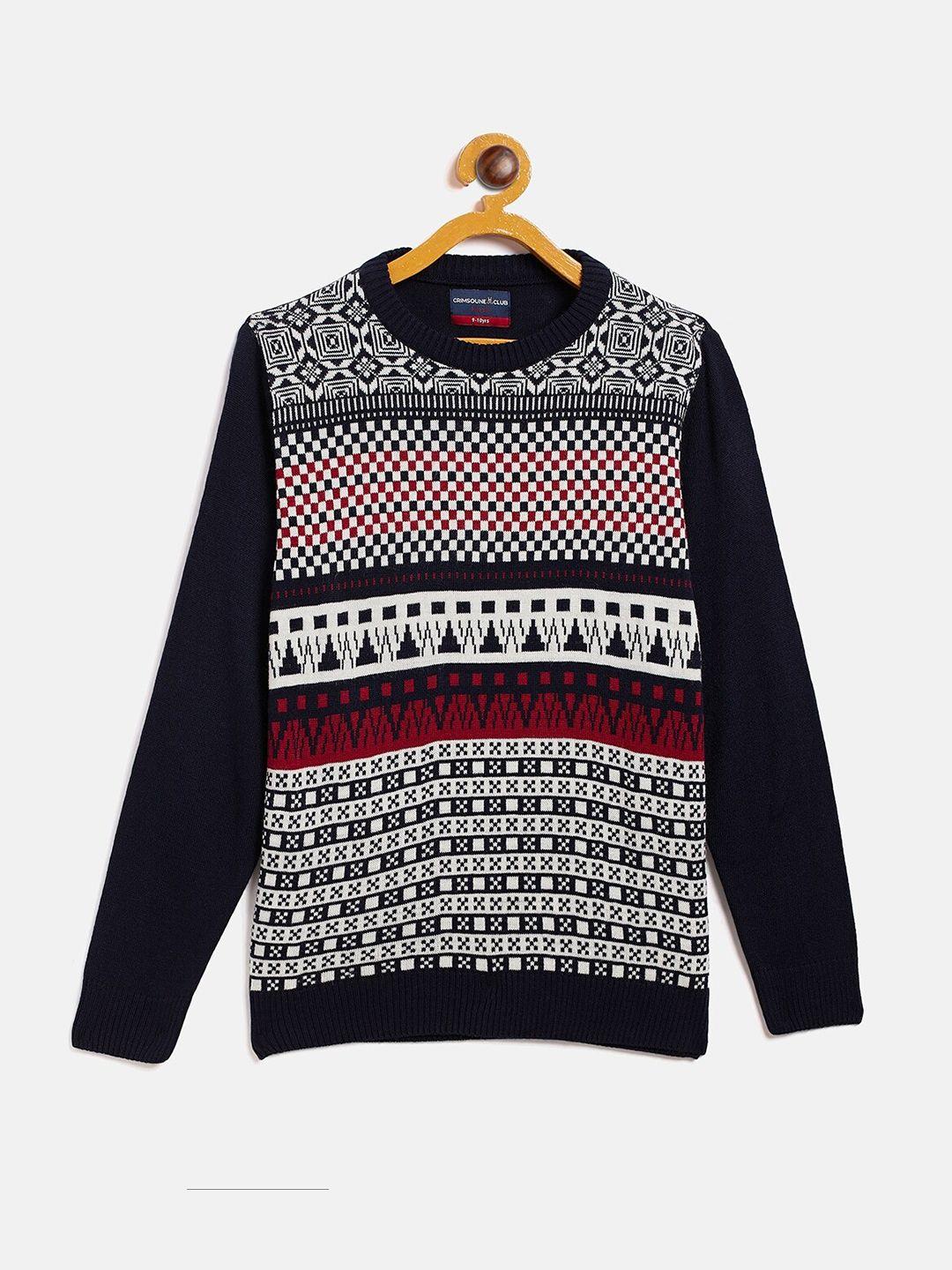 crimsoune club boys navy blue & red printed pullover