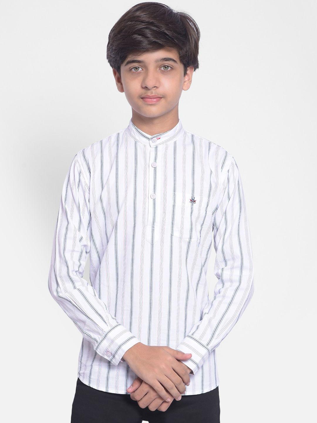 crimsoune club boys striped woven design mandarin collar pure cotton kurta