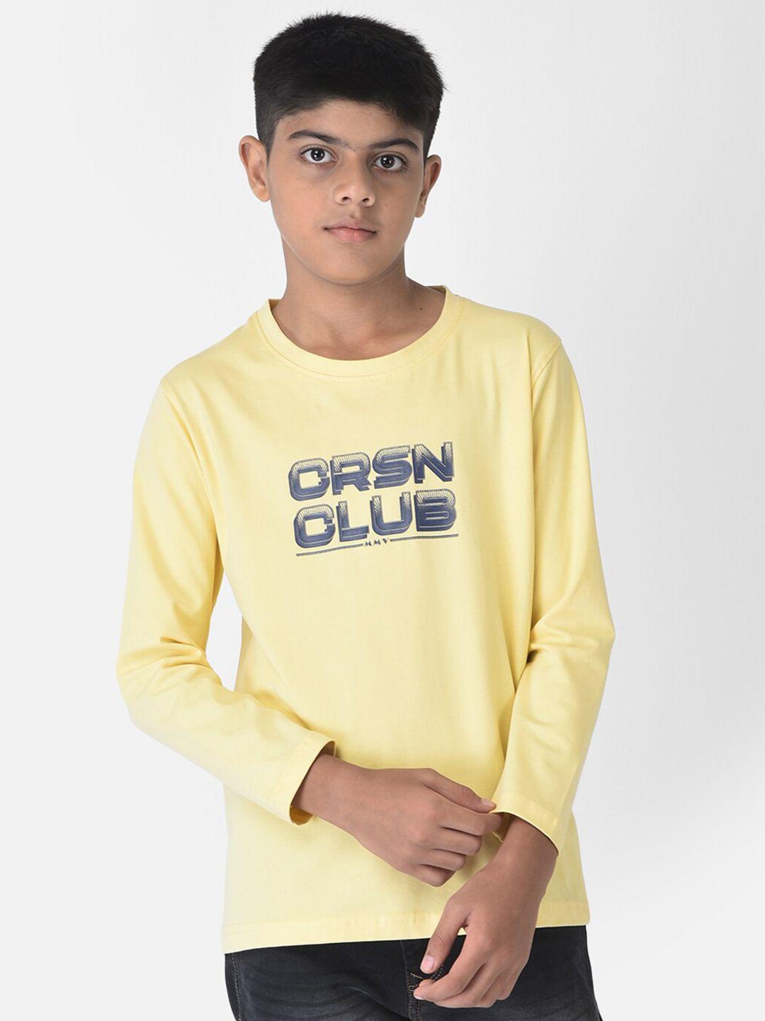 crimsoune club boys yellow & blue typography printed t-shirt