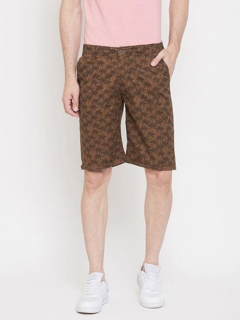 crimsoune club brown cotton slim fit printed shorts