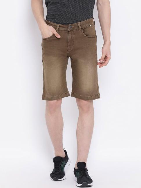 crimsoune club brown cotton slim fit shorts