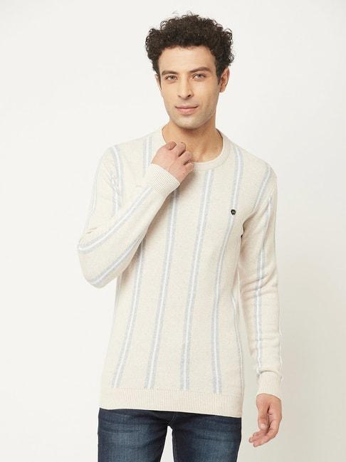 crimsoune club cream regular fit striped cotton sweater