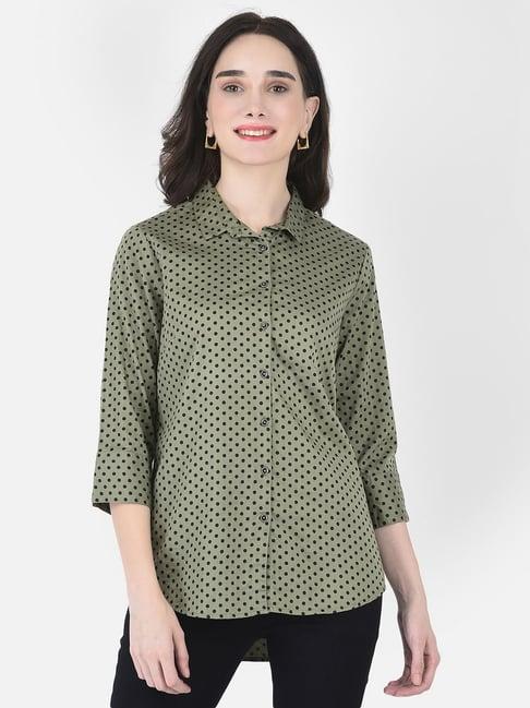 crimsoune club green cotton polka dot shirt