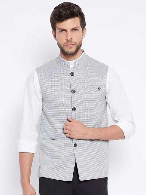 crimsoune club grey regular fit self pattern nehru jacket